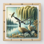 Horloge Carrée Oies gracieuses en saule (Recto)