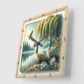 Horloge Carrée Oies gracieuses en saule (Angle)