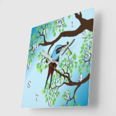 Horloge Carrée Oiseau bleu dans les arbres Ciel bleu (Angle)
