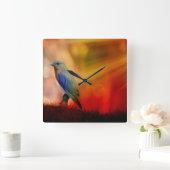 Horloge Carrée Oiseau bleu de bonheur (Maison)