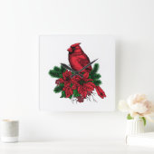 Horloge Carrée Oiseau cardinal, illustration de Noël (Maison)