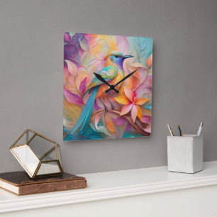 Horloge Carrée Oiseau-chanteur à gorge violette Imaginaire