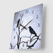 Horloge Carrée Oiseau de corbeau sur oiseau d'arbre 94 violet (Angle)