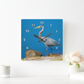 Horloge Carrée Oiseau de grand héron bleu à l'étang (Maison)