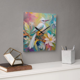 Horloge Carrée Oiseau d'Imaginaire tourbé d'or