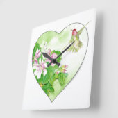 Horloge Carrée Oiseau Rufous de colibri d'aquarelle originale (Angle)