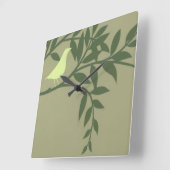 Horloge Carrée Oiseau vert été perché sur la branche verte (Angle)