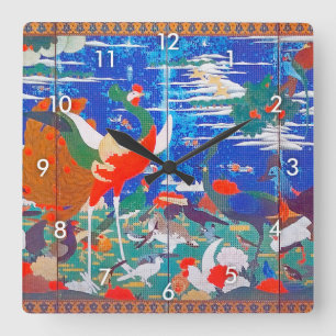 Horloge Carrée Oiseaux, animaux et Plantes floraux (à gauche) Jak