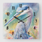 Horloge Carrée Oiseaux arc-en-ciel Héron bleu 2 (Recto)
