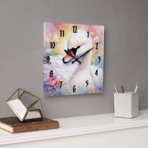 Horloge Carrée Oiseaux arc-en-ciel Swan 3