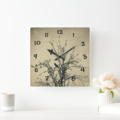 Horloge Carrée Oiseaux dans l'arbre - (Maison)