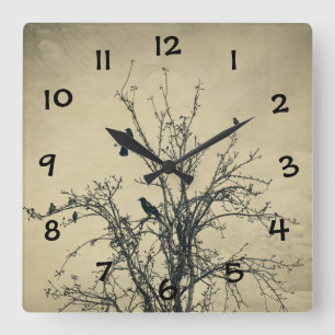 Horloge Carrée Oiseaux dans l'arbre -