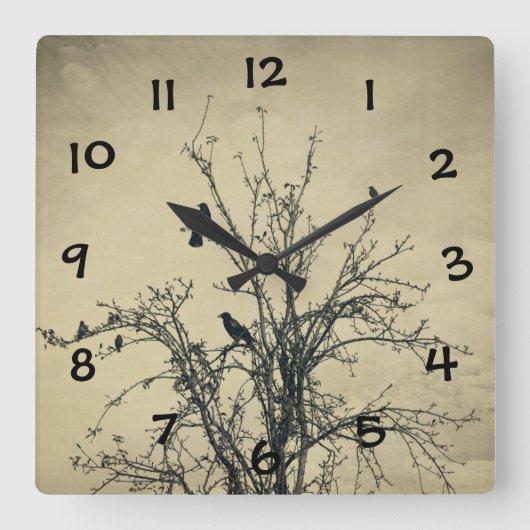 Horloge Carrée Oiseaux dans l'arbre - (Recto)