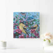 Horloge Carrée Oiseaux dans le jardin Peint à la main (Maison)