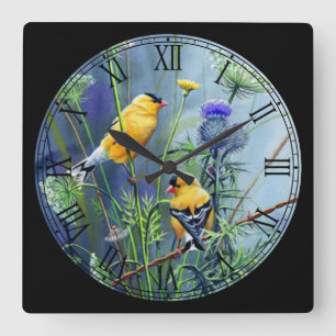 Horloge Carrée Oiseaux de Chanson Jaune Jouant à des chiffres rom