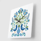 Horloge Carrée Oiseaux de conception folklorique hongrois (Angle)