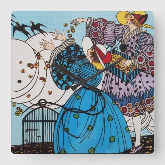 HORLOGE CARRÉE OISEAUX DE PRINTEMPS / BEAUTÉ MODE COSTUME DESIGNE (Recto)