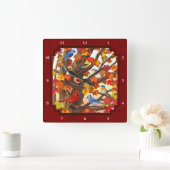 Horloge Carrée Oiseaux en automne Maple Tree Red (Maison)