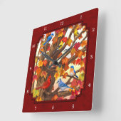 Horloge Carrée Oiseaux en automne Maple Tree Red (Angle)
