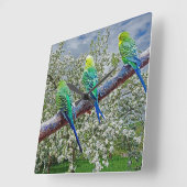 Horloge Carrée Oiseaux - perruques (Angle)