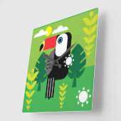 Horloge Carrée Oiseaux tropicaux du Toucan (Angle)