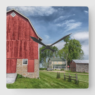 Horloge Carrée Old Farmhouse and Red Barn Photo Wall Clock