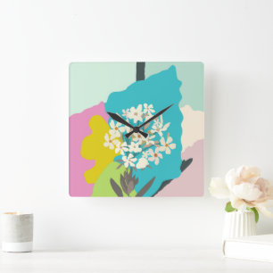 Horloge Carrée Oleander blocs de couleur floraux Floriste moderne