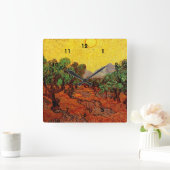 Horloge Carrée Olive Trees with Yellow Sky and Sun (Maison)