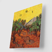 Horloge Carrée Olive Trees with Yellow Sky and Sun (Angle)