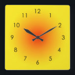 Horloge Carrée Ombre Aura Jaune Orange Sunny<br><div class="desc">Belle aquarelle numérique dégradée jaune à orange foncé design. Cadeaux d'été rayonnants.</div>