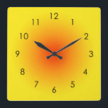 Horloge Carrée Ombre Aura Jaune Orange Sunny<br><div class="desc">Belle aquarelle numérique dégradée jaune à orange foncé design. Cadeaux d'été rayonnants.</div>