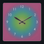 Horloge Carrée Ombre Aura violet bleu vert dégradé<br><div class="desc">Belle aquarelle numérique violet vert dégradé bleu foncé design. Cadeaux d'été rayonnants.</div>