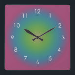 Horloge Carrée Ombre Aura violet bleu vert dégradé<br><div class="desc">Belle aquarelle numérique violet vert dégradé bleu foncé design. Cadeaux d'été rayonnants.</div>