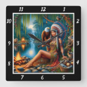 Horloge Carrée Ombres autochtones : Le souffle de l'aigle (Recto)