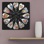 Horloge Carrée Once Upon a Time 12 Heart Shaped Photos Black<br><div class="desc">Create your own multi photo clock to tell your story - the center of the clock face is lettered with "Once upon a time" in handwritten typographiy. Use the photo template to add 12 of your favorite, which will be played in heart shaped frames. The design uses portrait vertical for...</div>