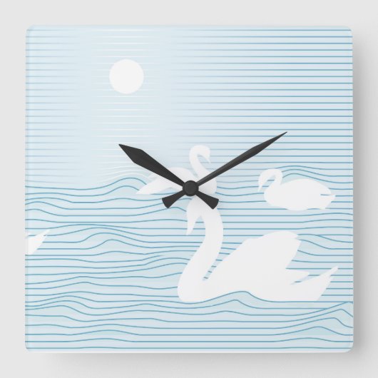 Horloge Carrée OP Art Blue Swan Drift (Recto)