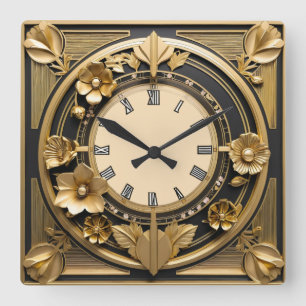 Horloge Carrée Or Art déco