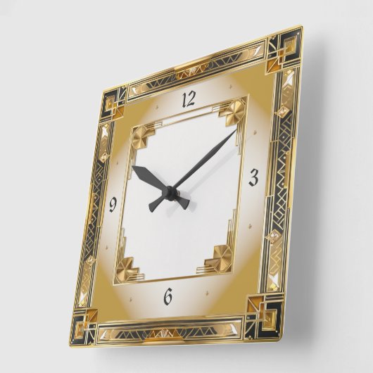 Horloge Carrée Or Art Déco élégant (Angle)