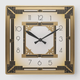 Horloge Carrée Or Art Déco élégant