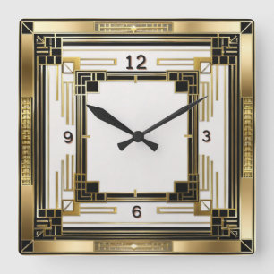 Horloge Carrée Or Art Déco élégant