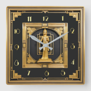 Horloge Carrée Or Art Déco élégant