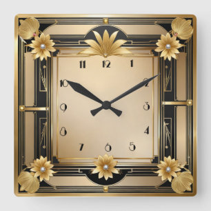 Horloge Carrée Or Art Déco élégant