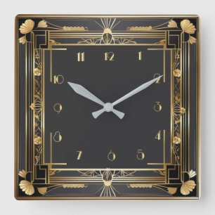 Horloge Carrée Or Art Déco élégant