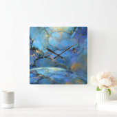 Horloge Carrée or bleu abstrait scifi orb terre (Maison)