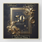 Horloge Carrée Or Éternel : 50 Ans de Mariage (Recto)