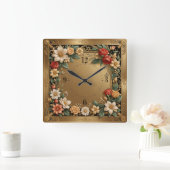 Horloge Carrée Or floral (Maison)