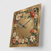 Horloge Carrée Or floral (Angle)
