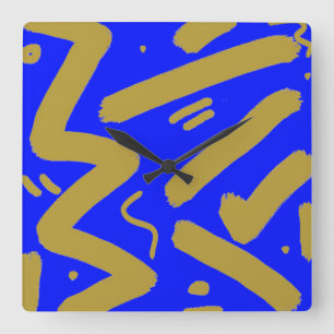 Horloge Carrée Or tribal et bleu royal