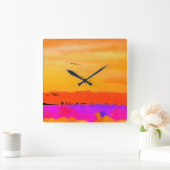 Horloge Carrée Orange Abstract Sunset (Maison)