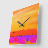 Horloge Carrée Orange Abstract Sunset (Angle)